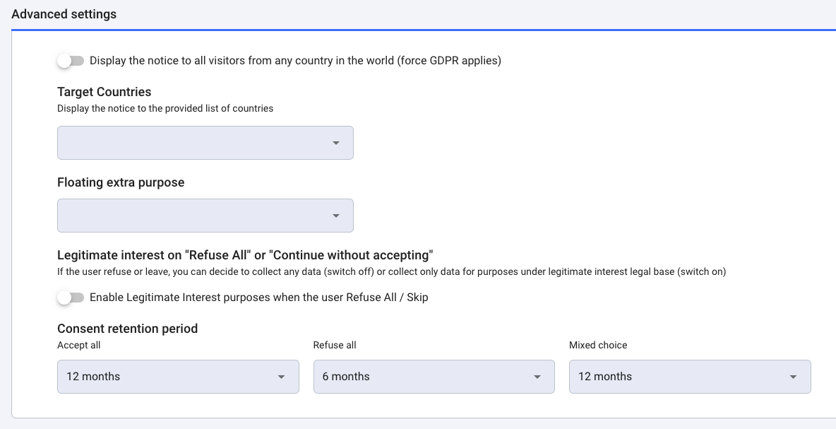 Add notice Advanced settings