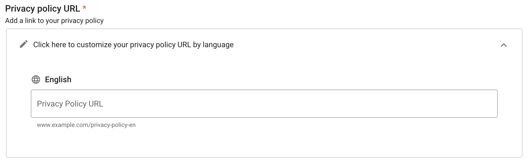 Add notice Text translation privacy policy link