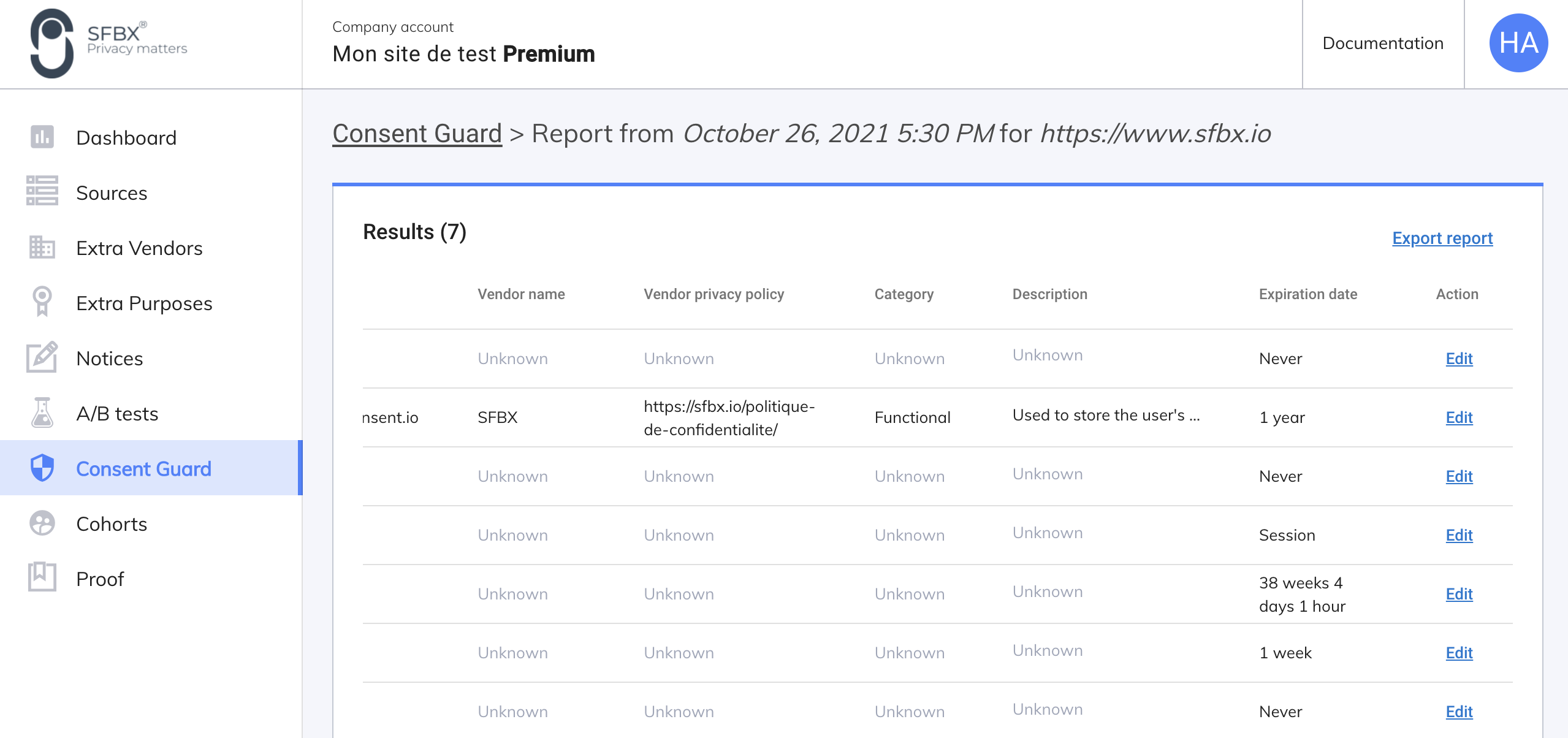 Consent Guard report Edit