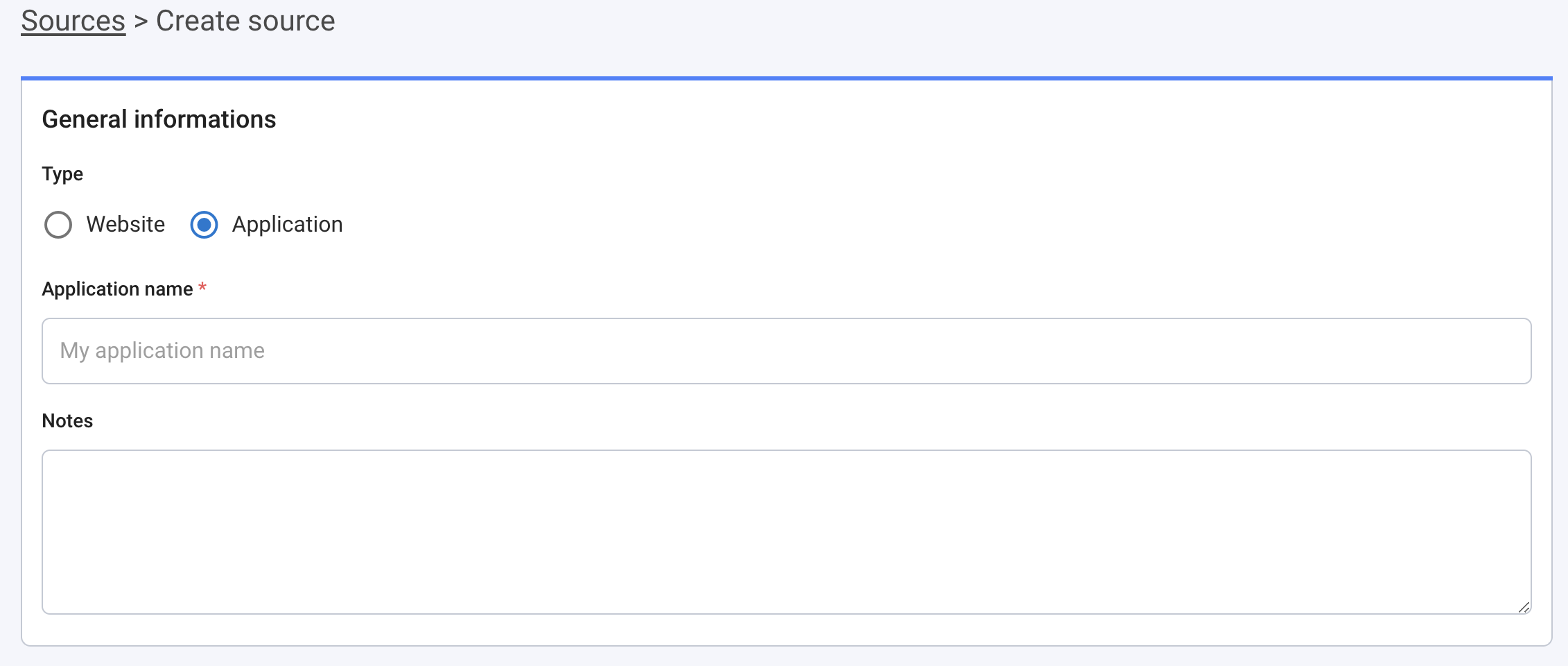 Create source General Information