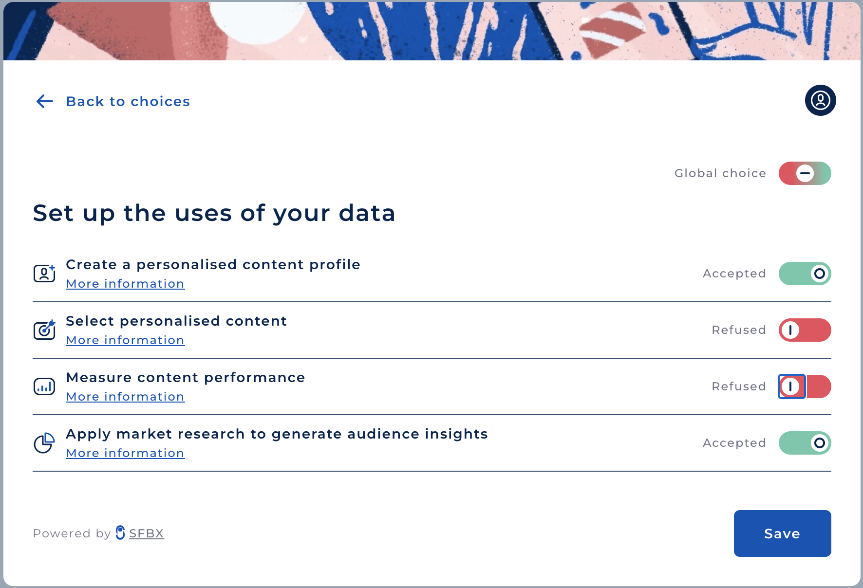Web notice Clear template settings page