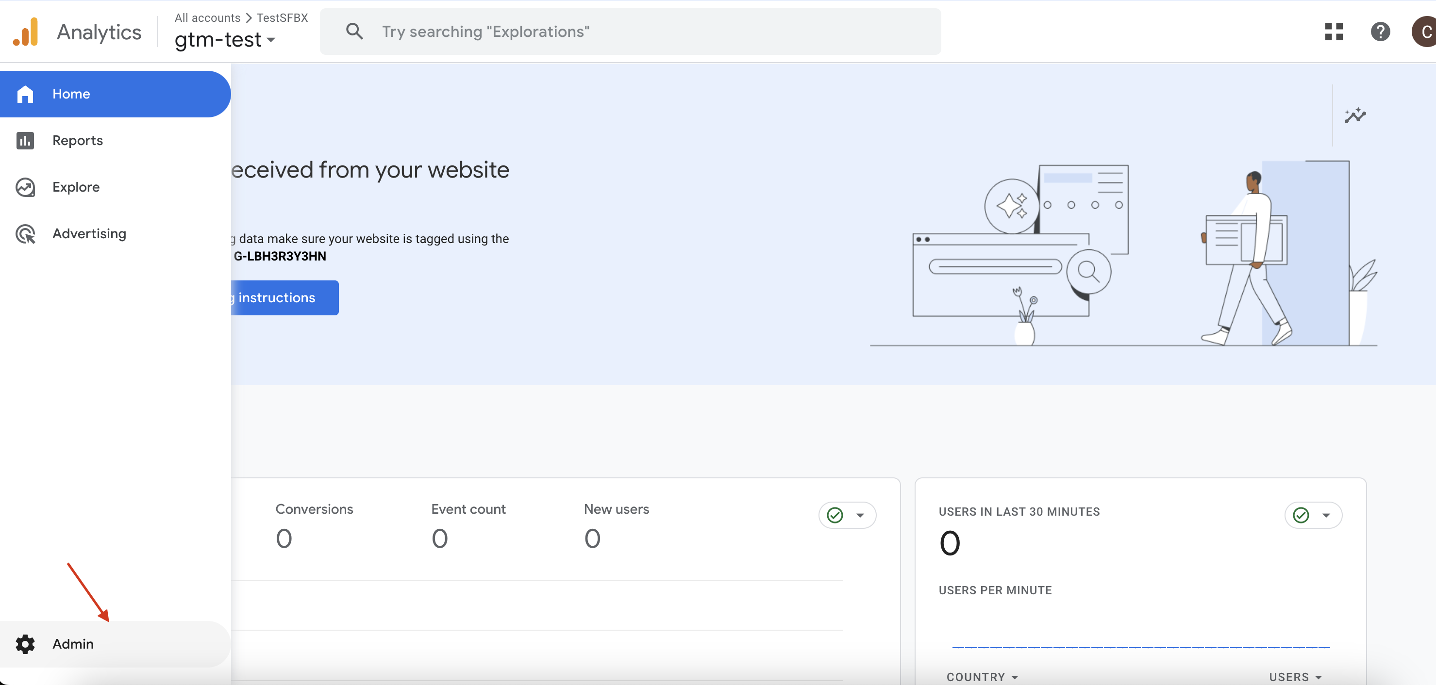 Google Analytics administration menu