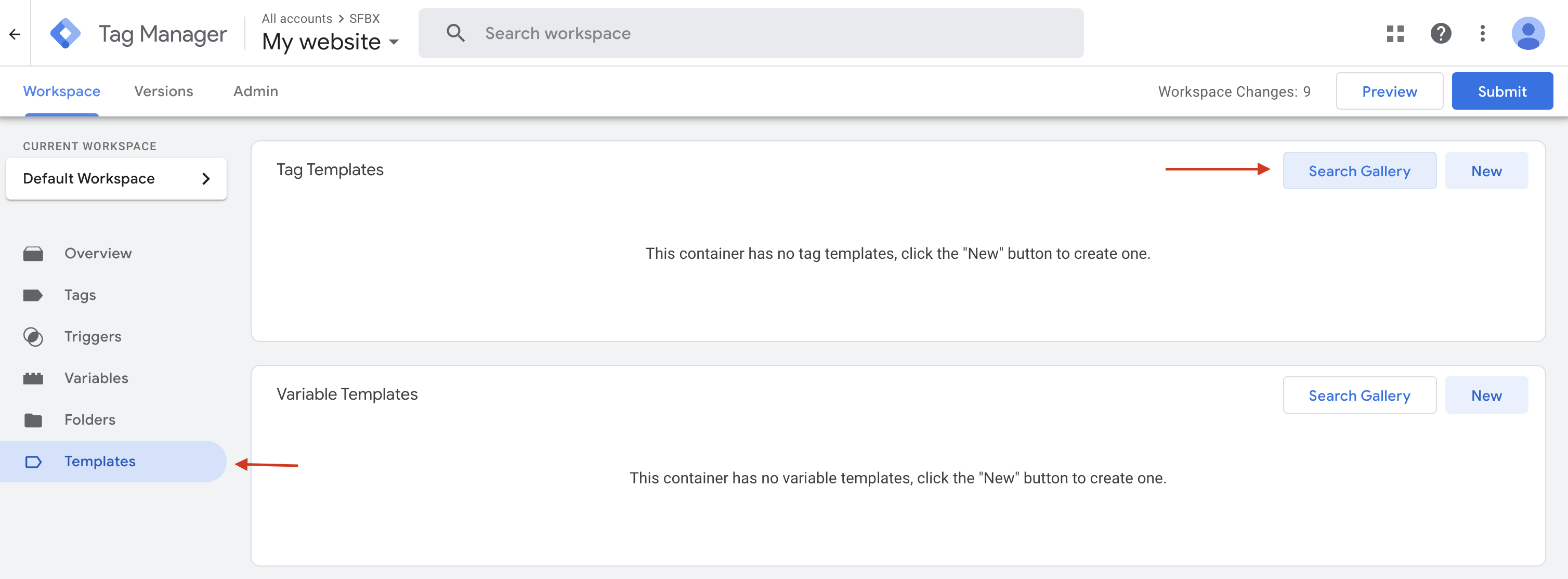 Google Tag Manager import template