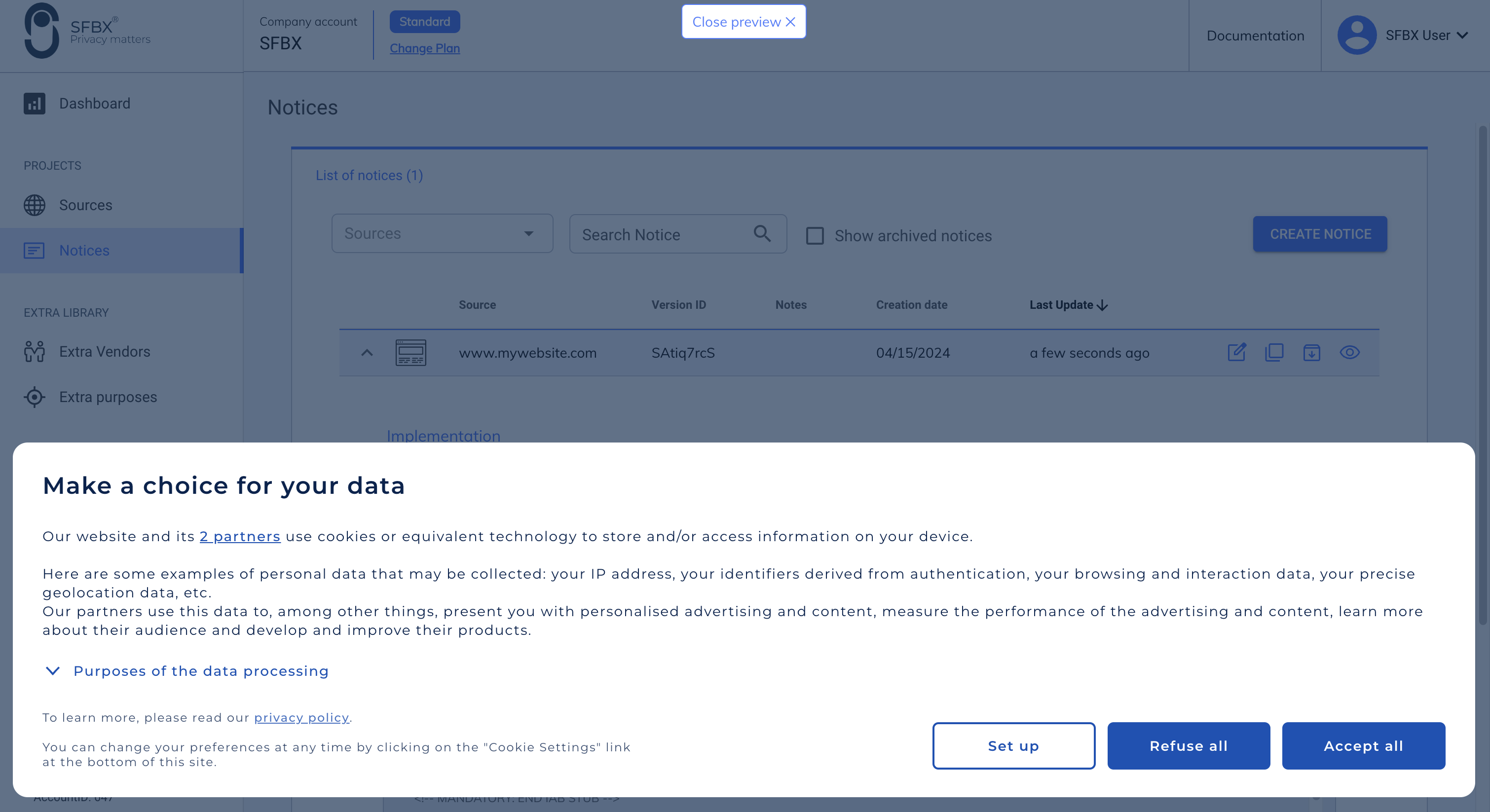  Web notice Classic template modal window