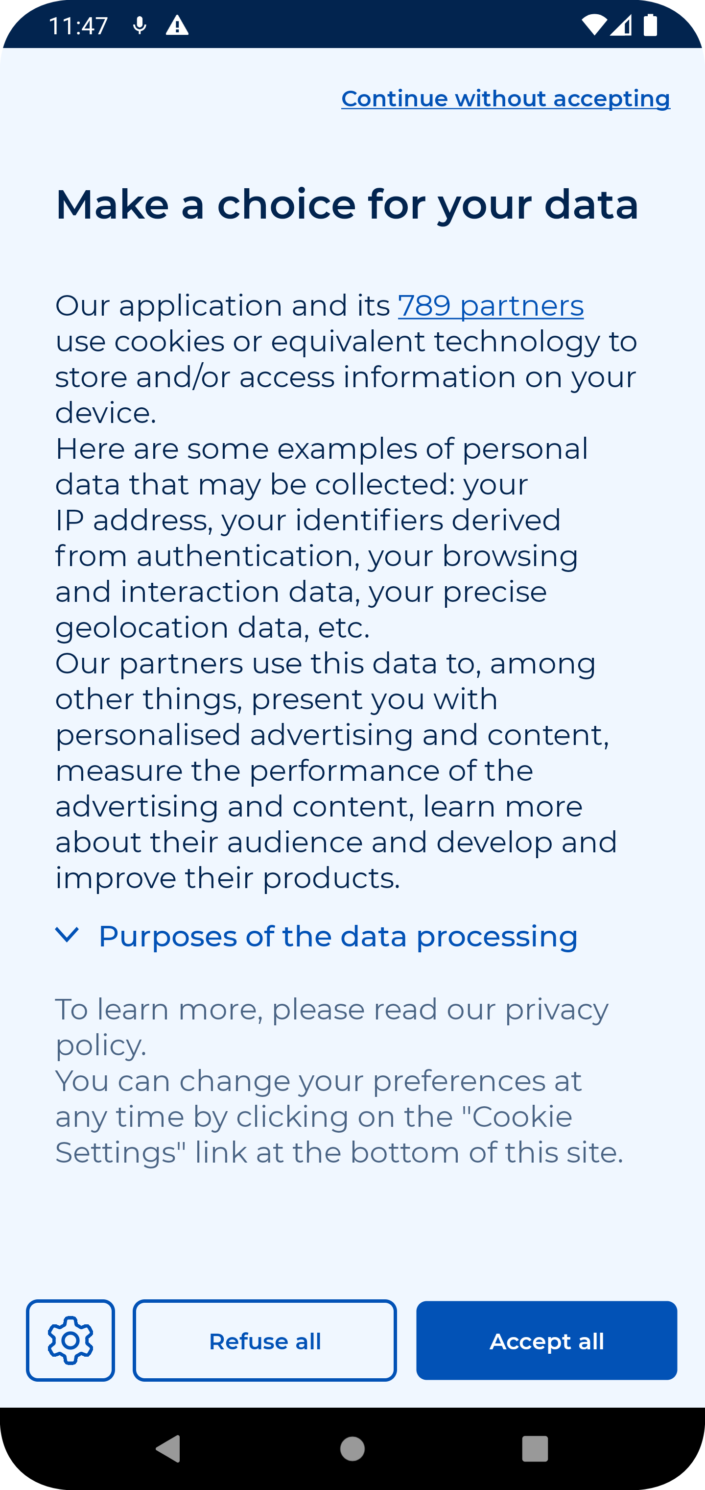 Example of rendering with buttons aligned horizontally and CMP in full-screen mode