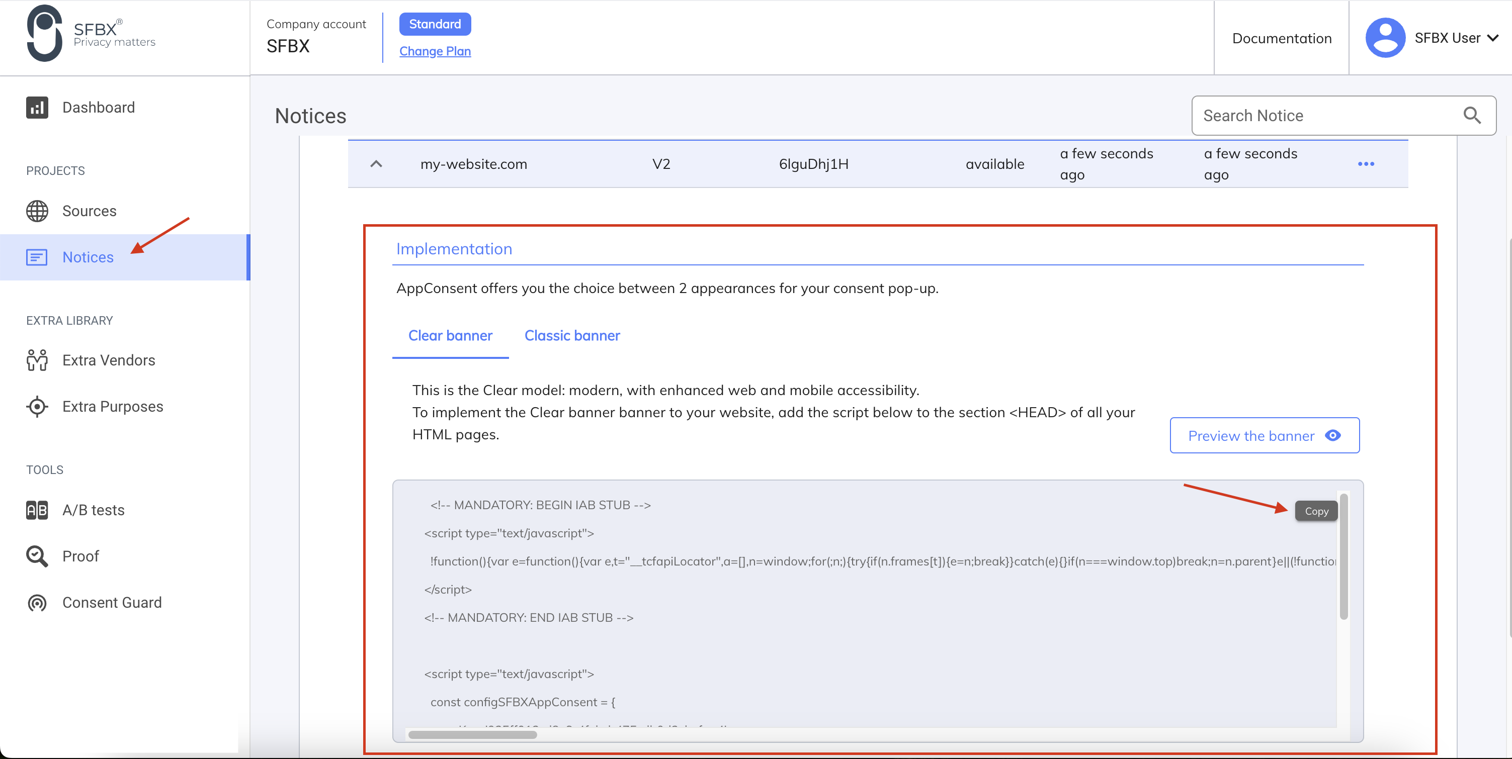 Quick start copie code