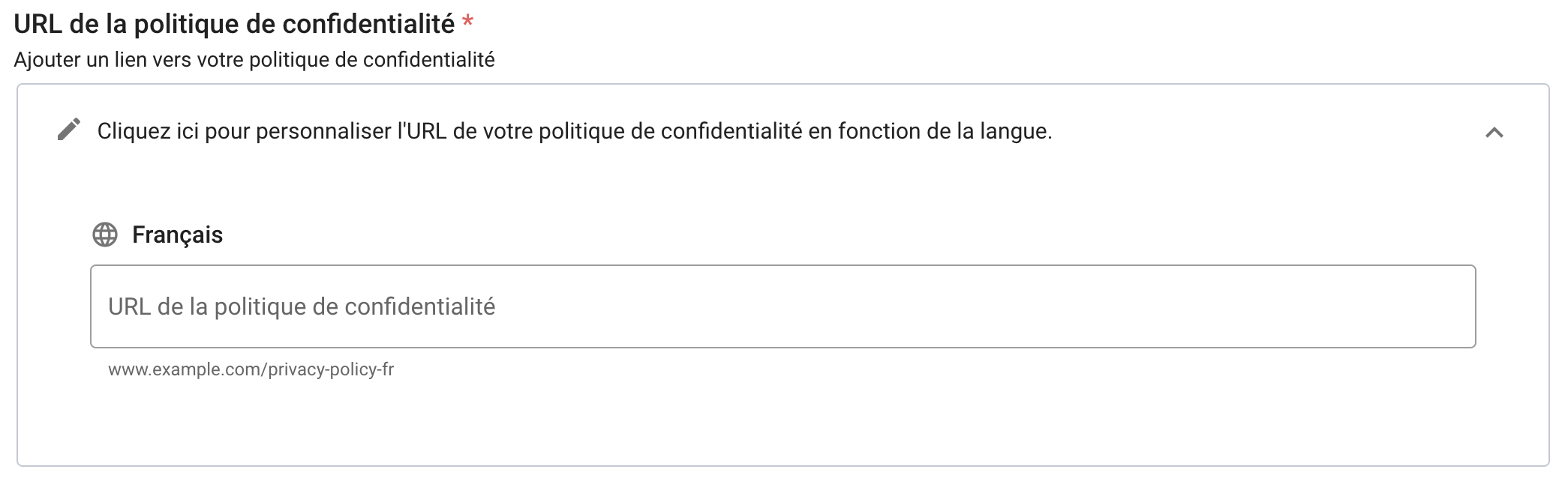 Add notice Text translation privacy policy link