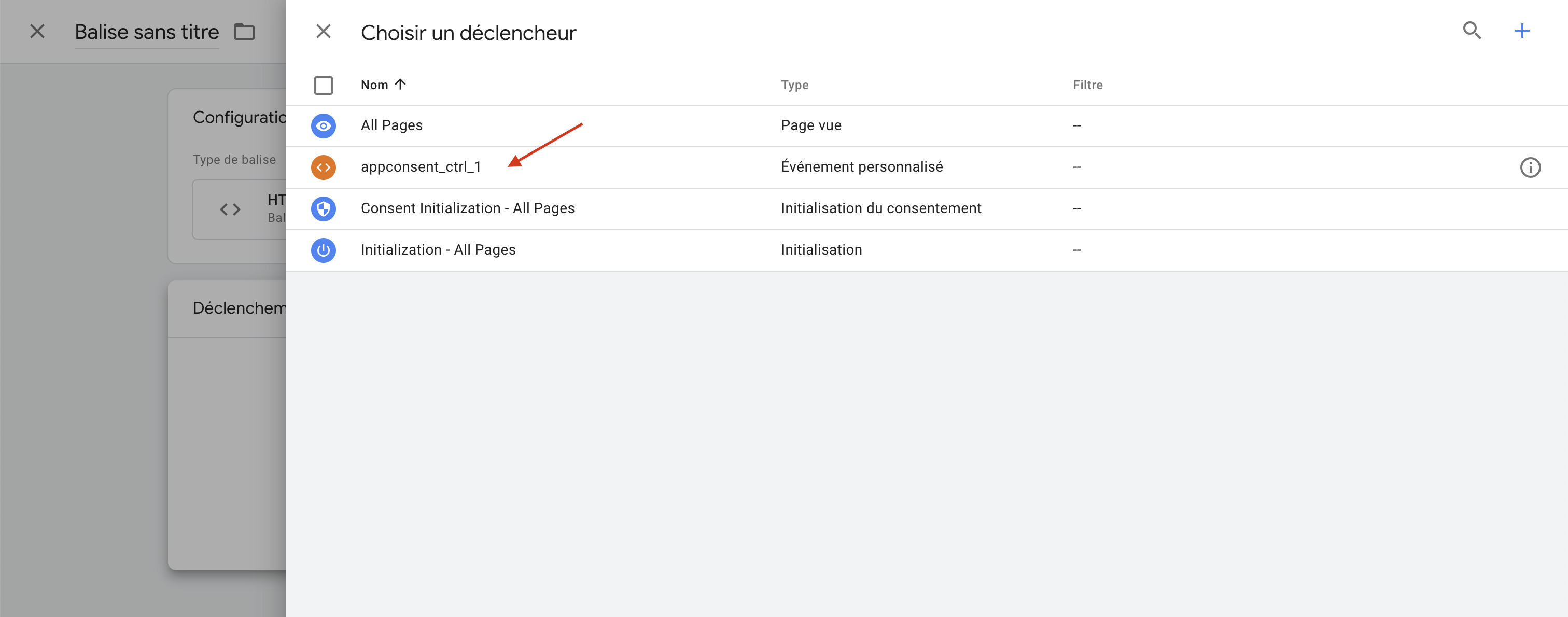 Google Tag Manager ajout du déclencheur sur le tag