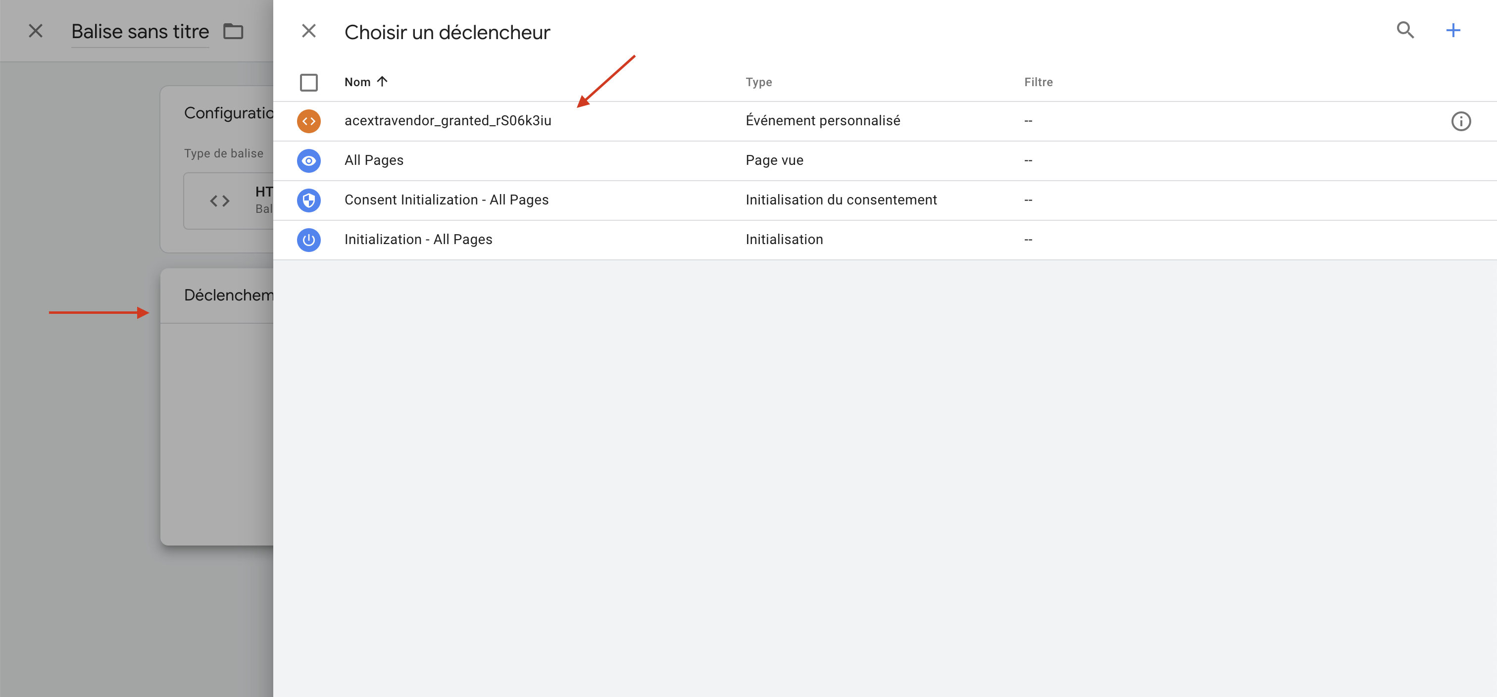 Google Tag Manager ajout du déclencheur sur le tag