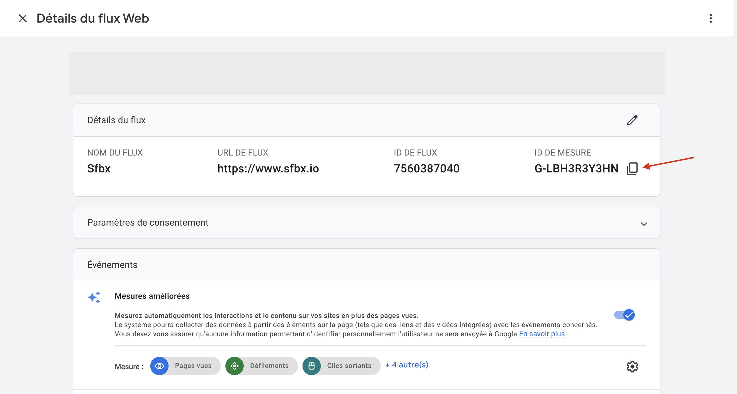 Google Analytics copie de l'id de mesure