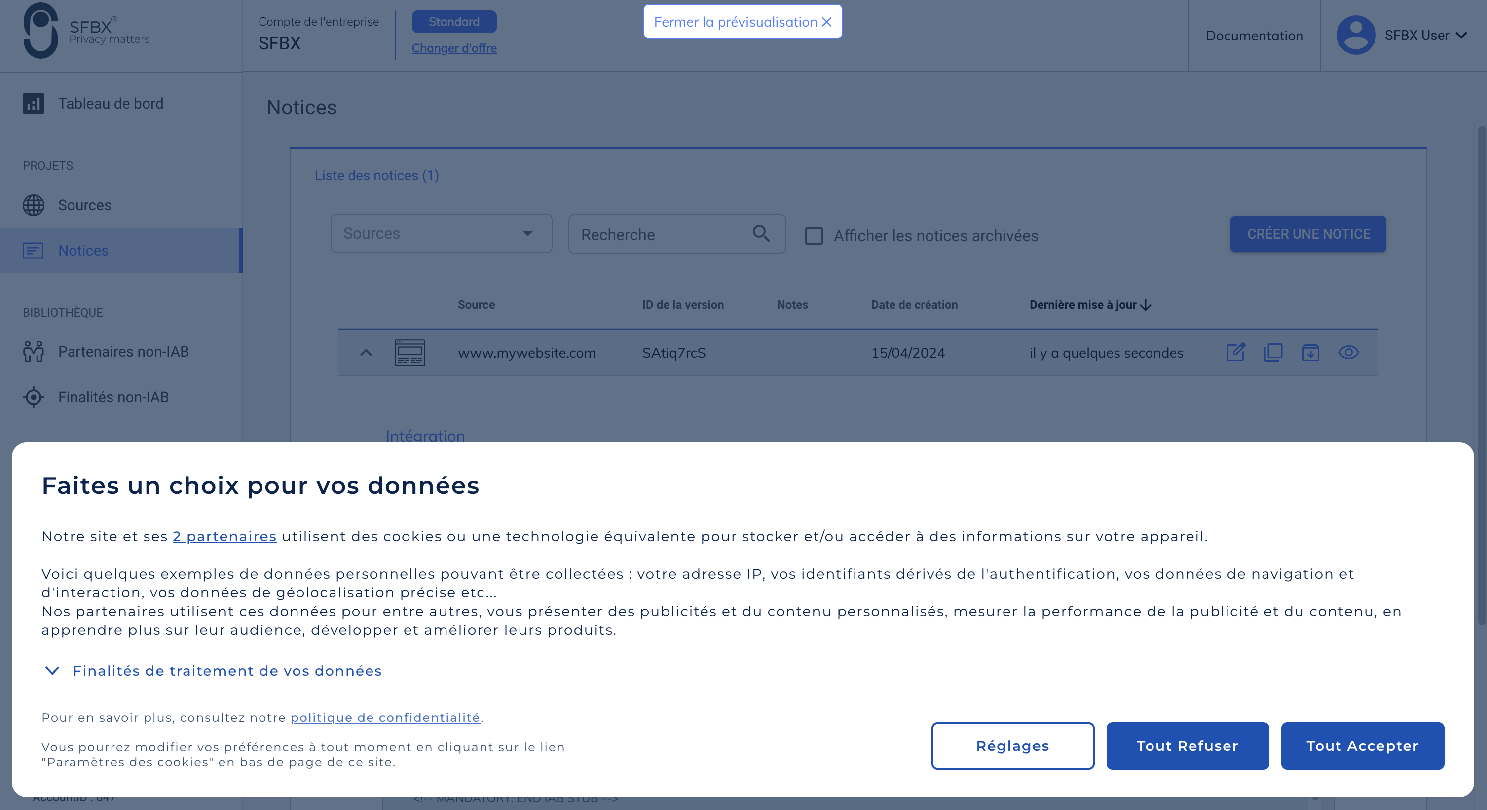 Web notice Modèle Clear banner