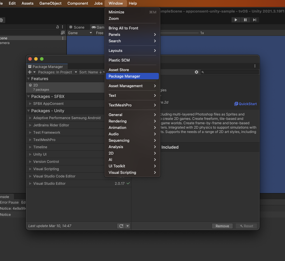 Ouvrir le Package Manager